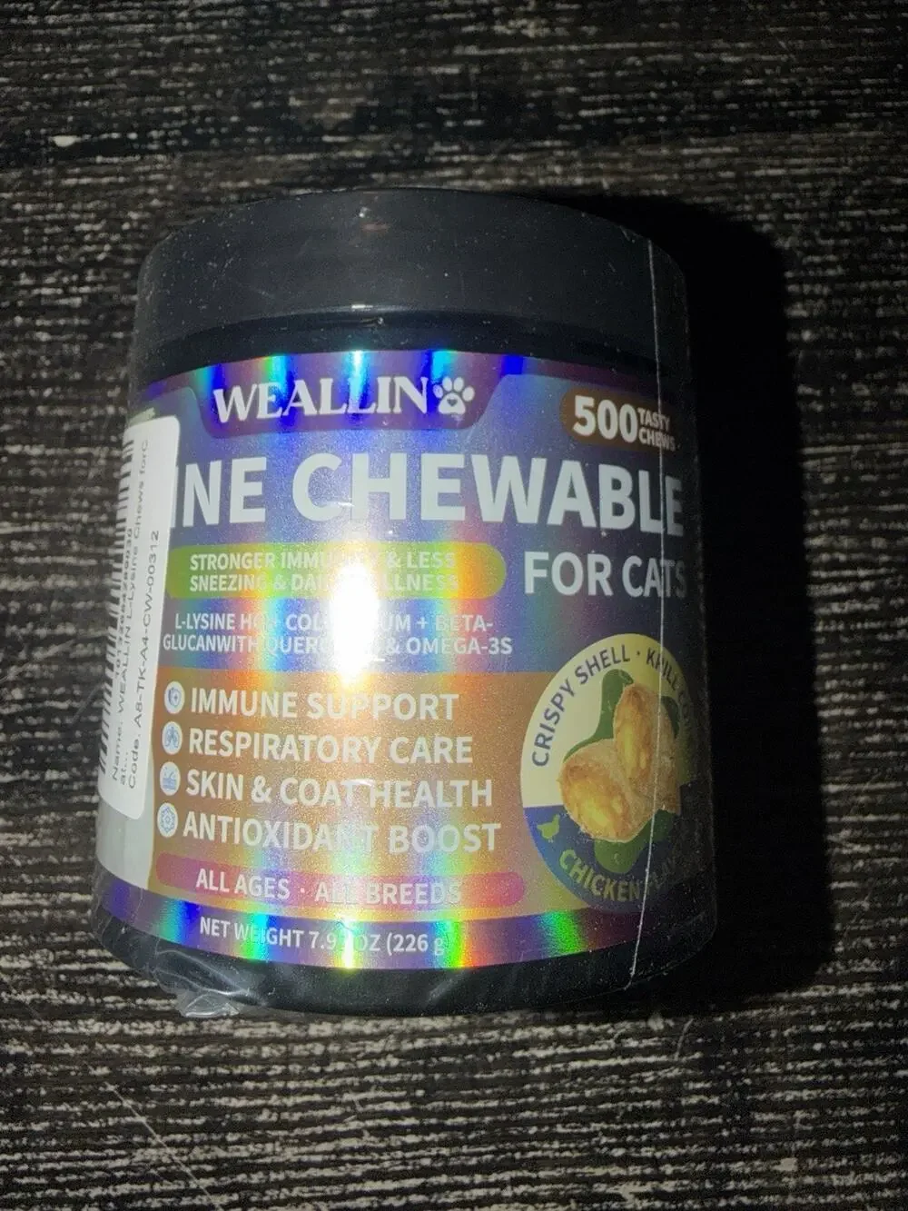 L-Lysine Chews for Cats 500 Chews, Immune & Respiratory Support Crunchy blue